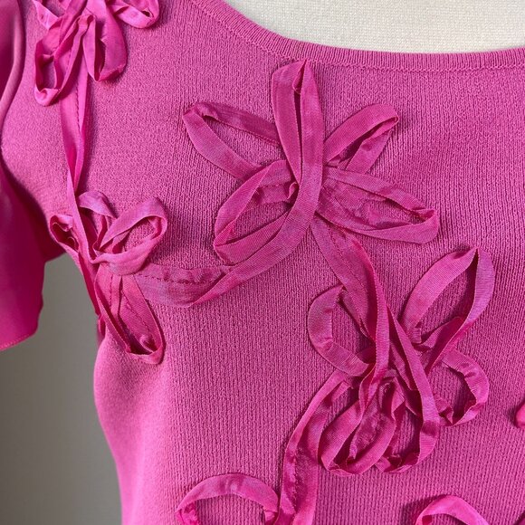 Cable & Gauge Top Womens Medium Pink Flutter Short Sleeve Stretch Shirt - Picture 4 of 10